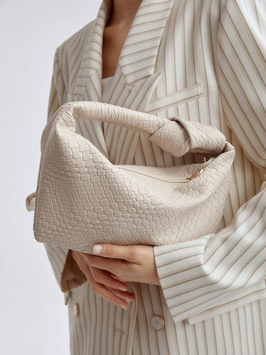 MOTF PREMIUM WOMEN'S MINIMALIST AND FASHIONABLE EMBOSSED ZIPPER TOP HANDLE BAG FOR COMMUTING - Beige - View 1