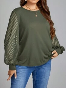 SHEIN LUNE Blusa de manga farol de malla traslúcida para mujer de talla grande