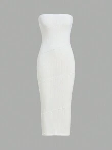 SHEIN Essnce White Strapless Bodycon Dress - White - View 1