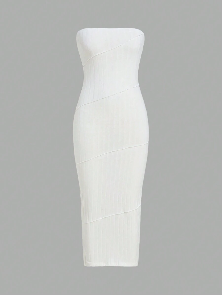 SHEIN Essnce White Strapless Bodycon Dress - White - View 1