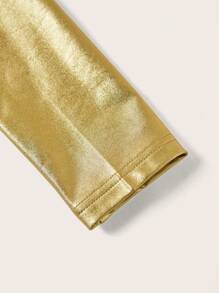 SHEIN ICON Gold Elastic Pu Women's Top - Gold - View 4
