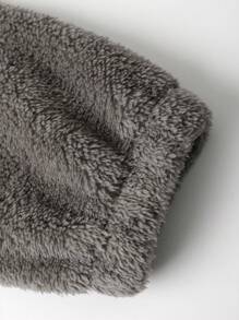 Manfinity Roghcode Men's Oversized Teddy Bear Fleece Drawstring Hooded Sweatshirt With Drop Shoulder And Letter Embroidery, Fall/Winter, Long Sleeve Top - Grey - View 5