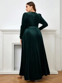 SHEIN Belle Kích thước lớn Của phụ nữ Ống tay áo Đầm Party Với Thắt Lưng ( Công nghiệp nặng Phong cách ) - Màu xanh lá cây đậm - Xem 2