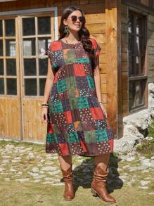 SHEIN VCAY Của phụ nữ Kích thước lớn Khối màu Vòng cổ Đầm - Nhiều màu - Xem 7