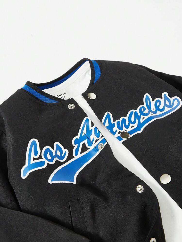 男の子用 快適なルーズフィット ベースボール カラー ジャケット レタープリント