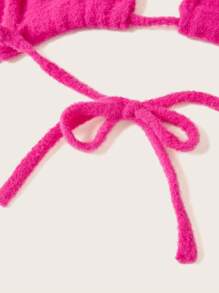 SHEIN ICON Women's Hollow Out Knitted Ultra Short Sweater - Hot Pink - View 10