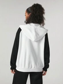 GraceKreations Kontrast-Farbiger Damen Kapuzenjacke mit Buchstaben-Muster, Festival - Weiss - Übersicht 2
