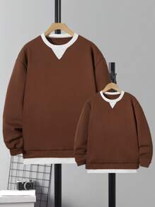 1位男士兩件式暖呢衫,'爸爸和我'主題 - 咖啡棕 - 查看 1