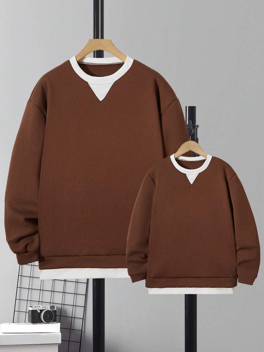 1位男士兩件式暖呢衫,'爸爸和我'主題 - 咖啡棕 - 查看 1