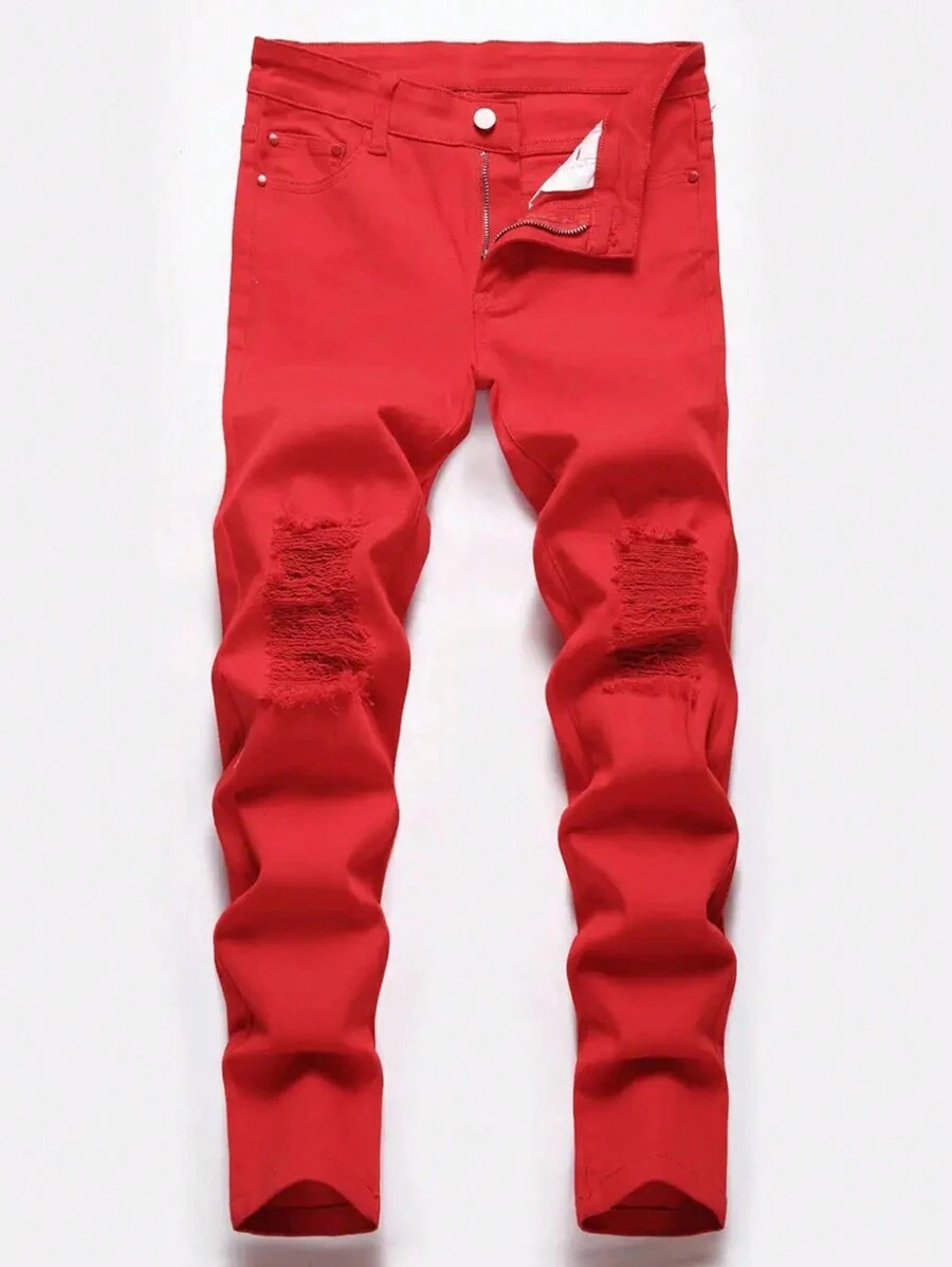 少年男孩撕裂破洞牛仔褲