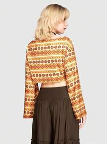 ROMWE Hippie Geometrisches Muster Glockenärmel-t-shirt Für Frauen
