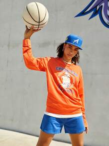 Streetz SHEIN Sport 女字母印花圓領運動衛衣 - 橘色 - 查看 3