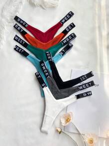 瑜伽 7 件/套文字印花性感丁字裤运动胶带 - 彩色 - 查看 1