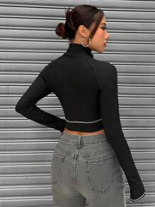 SHEIN Unity 縫合細節拉鍊半拉基底短袖t恤