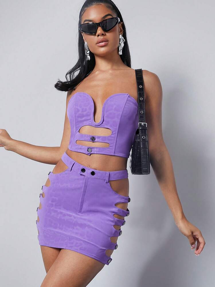 Leopard Snap Button Top & Skirt Two Piece Set