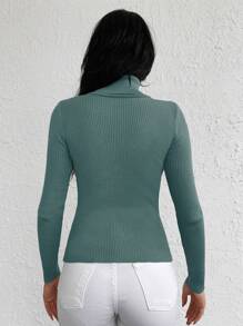 EURMUSE Turtleneck Ribbed Knit Jumper - Lime Green - View 2
