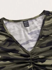 SHEIN EZwear Của phụ nữ Ngụy trang Dệt kim Thon gọn Áo thun - xanh quân đội - Xem 6