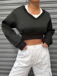 SHEIN Unity Women's 2 In 1 Cropped Sweatshirt - Black - View 5