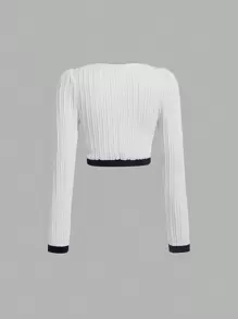 SHEIN MOD Contrast Trim Bow Front Crop Tee - White - View 2