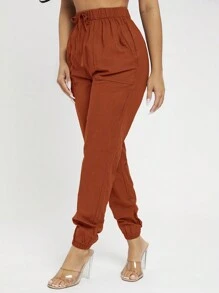 SHEIN PETITE Women's Cropped Pants - Rust Brown - View 4