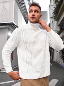 GENTILAND Áo len dệt kim cổ cao cỡ lớn dành cho nam - trắng - Xem 5