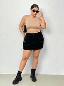 SHEIN Essnce 大尺碼女款純色百褶連身衣 - 卡其色 - 查看 4