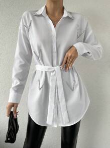 RueChic Ladies' Long Beaded Dress - White - View 1