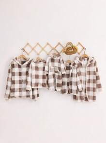 Boys' Plaid Fleece Hooded Long Sleeve Zipper Coat, Fall And Winter Family Matching Outfits Mommy And Me (each Item Sold Separately, 5 Items In Total) - Multicolor - View 1