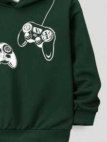 SHEIN Con trai Giải trí Áo nỉ Với Chơi game Máy móc In - Màu xanh lá cây đậm - Xem 5