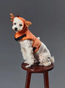 ROMWE 鹿角造型寵物胸帶背心,連帶牽引繩,適用於狗狗扮裝 - 棕色 - 查看 4