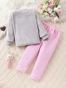 Toddler Girls' Letter & Heart Embroidery Coral Fleece Pajama Set