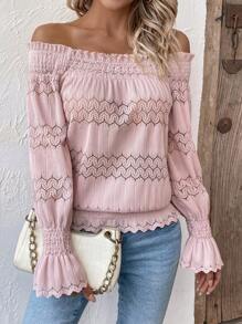 SHEIN Privé Off-shoulder T-shirt With Flounce Trim - Pink - View 1