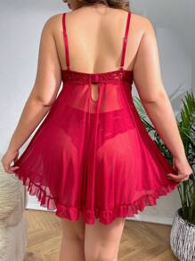 SHEIN 2pcs Set: Plus Size Wireless Bra And Briefs Lingerie Set (Valentine's Design) - Burgundy - View 2