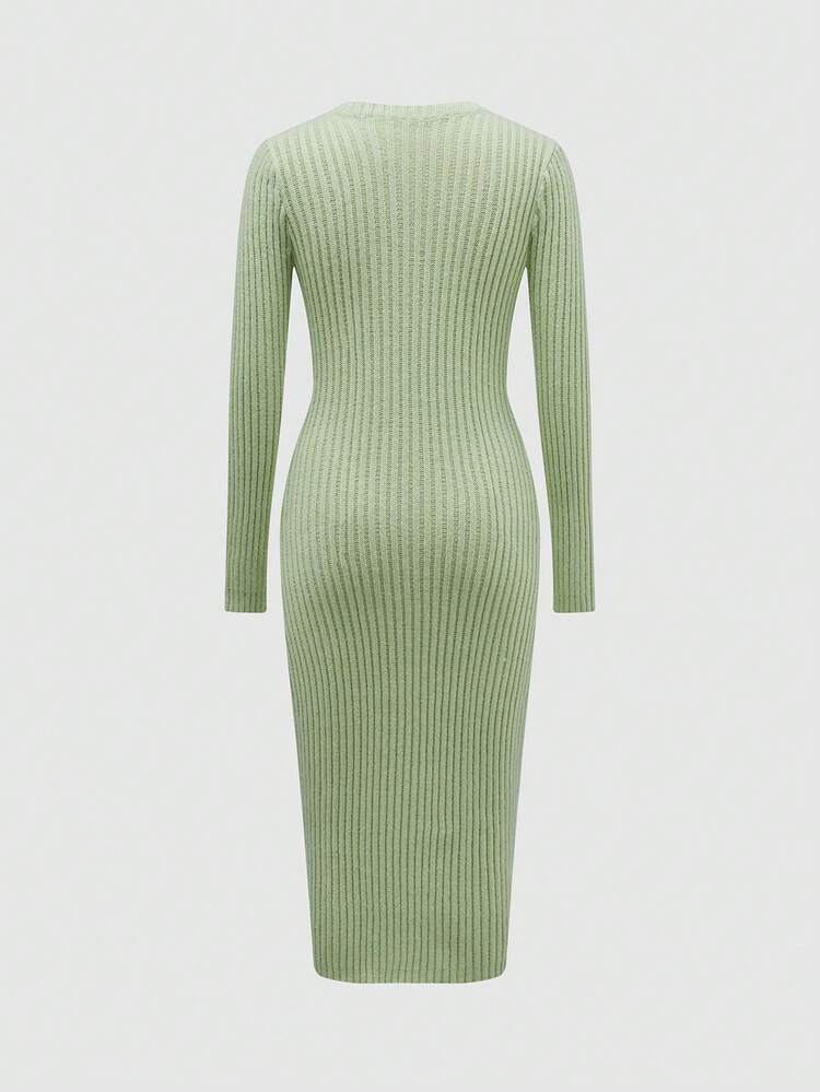 Solid Color Ribbed Knit Sweater Dress