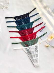 7pcs/Set Women's Seamless Contrast Lace G-String Panties Sexy Lingerie - Multicolor - View 3