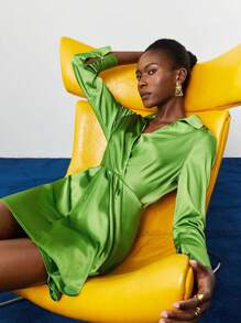 Maija 女款梭織紋理襯衫裙 - 綠色 - 查看 9