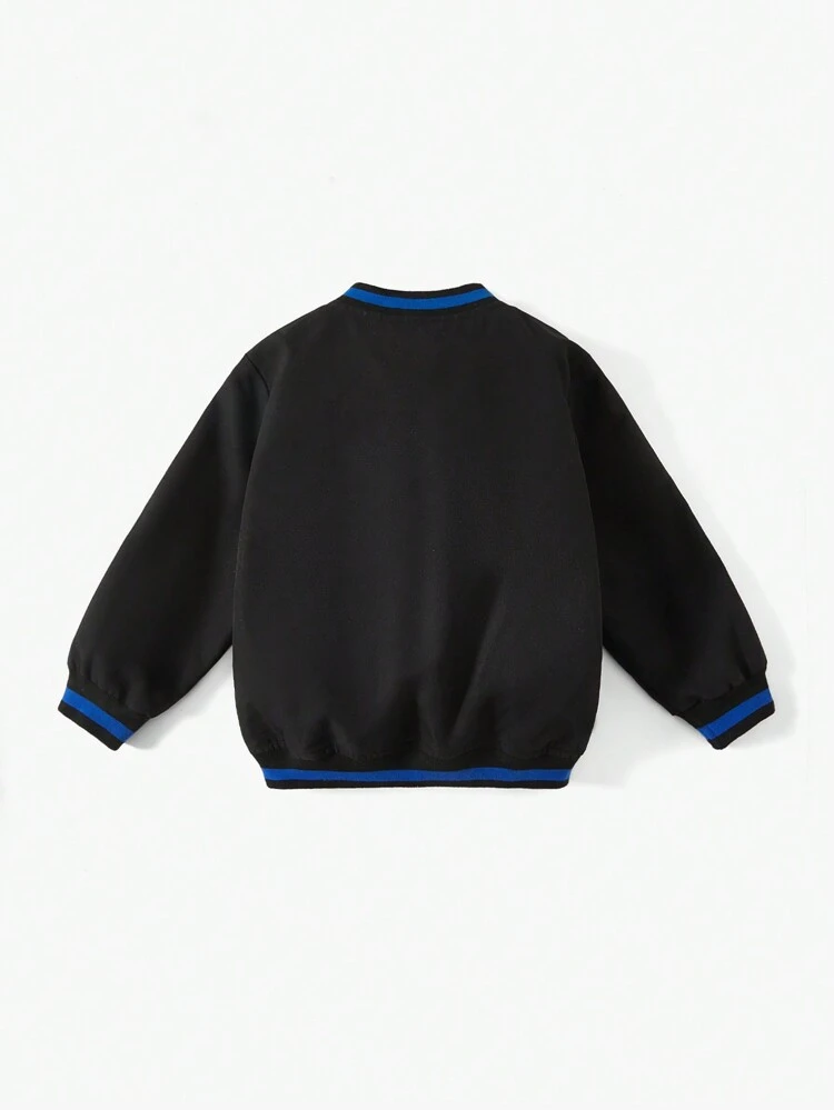 男の子用 快適なルーズフィット ベースボール カラー ジャケット レタープリント