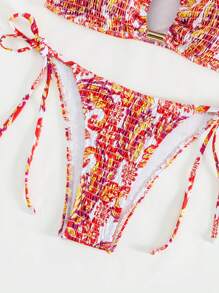 SHEIN Swim Sommer Damen Bikini Set mit Blumendruck und Trägerhals, Neuheit - Verschiedenfarbig - Übersicht 6