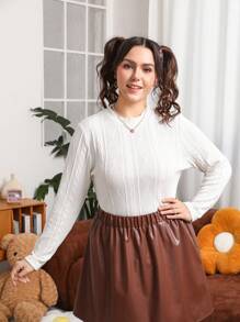 SHEIN EZwear Women's Plus Size Solid Color Crew Neck Top And Skirt Set - Multicolor - View 6