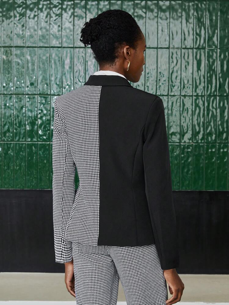 Women's Colorblocked Houndstooth Double Breasted Blazer