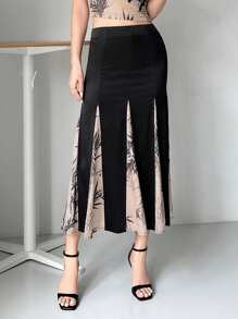 EastFlair Women's Bamboo Print Splicing Long Skirt - Multicolor - View 3