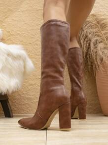 Styleloop 女性時尚鱷魚紋高幫靴帶側拉鍊,及膝摩托車靴子 - 鏽棕色 - 查看 5