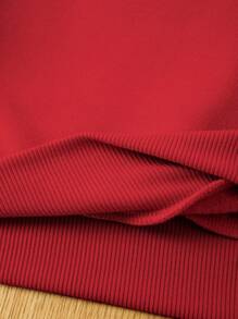 SHEIN LUNE 女士休闲爱心印花落肩套头卫衣秋季卫衣 - 紅色 - 查看 6