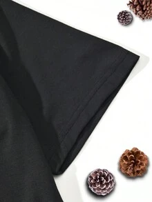 SHEIN Essnce Của phụ nữ Vòng cổ Ngắn tay Áo thun Với Giáng sinh Ly rượu In - màu đen - Xem 4