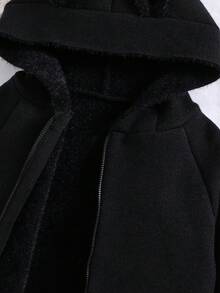 Boys' Cute Casual Thick Plush Hooded Cardigan With Teddy Bear Ears Fall Winter