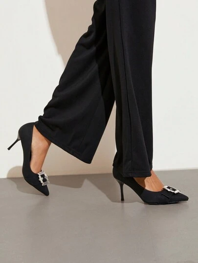 SHEIN BIZwear Fashionable Women's Shiny Rhinestone Decorated Slip-on High Heel Shoes With Buckle Strap