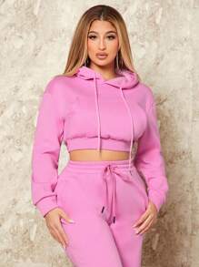 SHEIN SXY 純色短連帽休閒衛衣 - 白色 - 查看 6