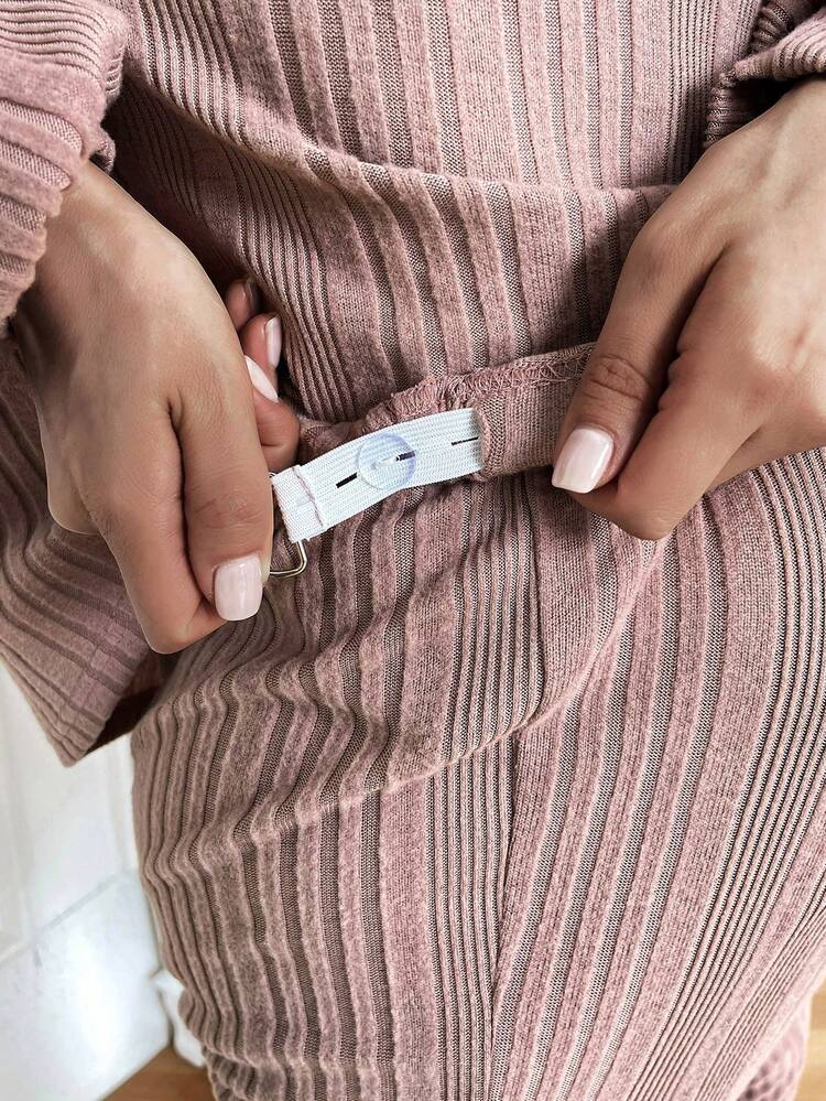 Maternity Solid Color Stand Collar Drop Shoulder T-shirt And Adjustable Waist Pants 2pcs/set