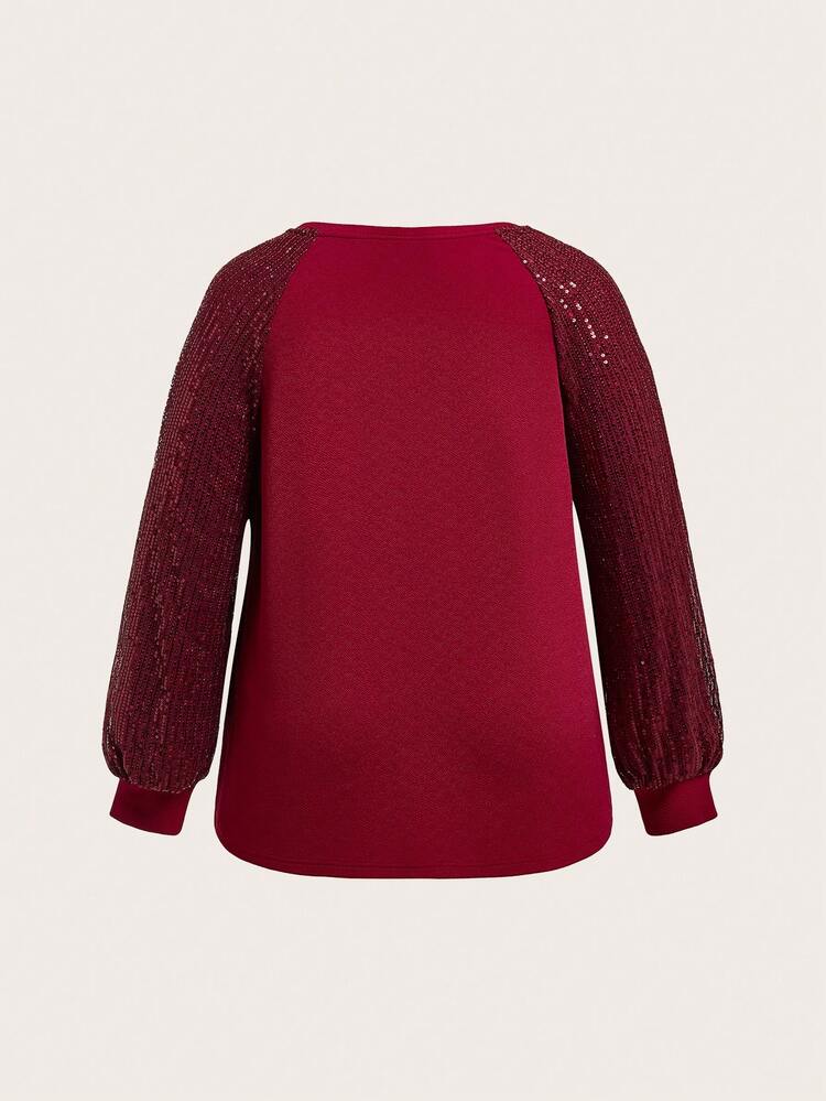 Plus Contrast Sequin Cut Out Front Lantern Sleeve Top