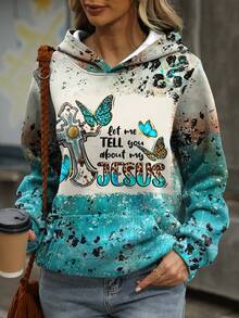 大码女式蝴蝶标语印花卫衣 - 彩色 - 查看 3